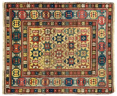 Appraisal: Caucasian rug star variant designs on pale yellow central field