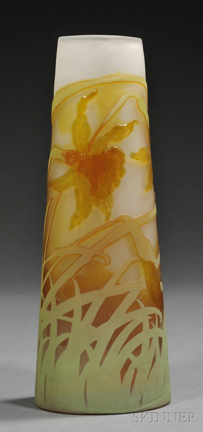 Appraisal: Galle Cameo Glass Daffodil Vase Art glass France - Oval