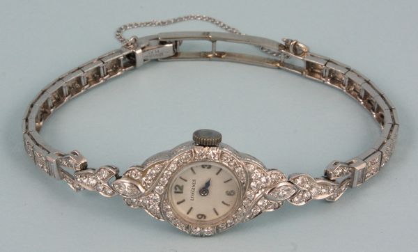 Appraisal: Lady's platinum and diamond Longines watch width of face oz