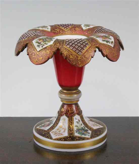 Appraisal: A Bohemian ruby and white overlaid glass vase late th