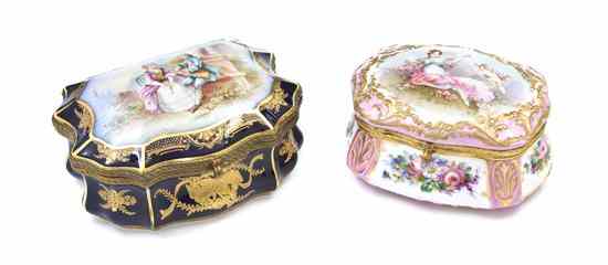 Appraisal: Two Sevres Style Porcelain and Gilt Metal Mounted Boxes comprising