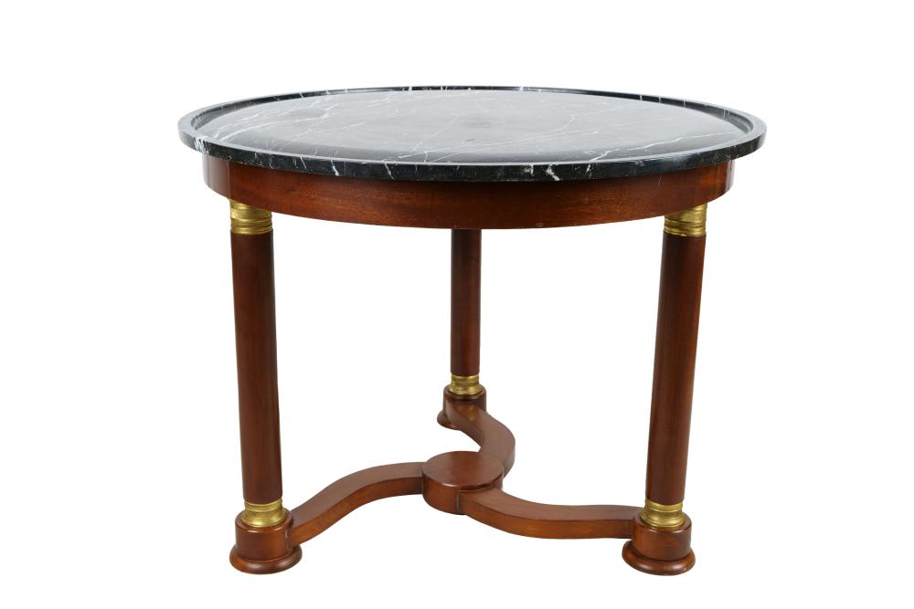 Appraisal: MARBLE TOP MAHOGANY CENTER TABLECondition small chips to bottom rim