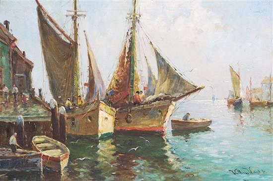 Appraisal: C Hjalmar Cappy Amundsen American - Sail Boats in Harbor