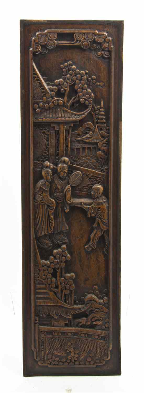 Appraisal: A Chinese Carved Hardwood Panel of rectangular form depicting two