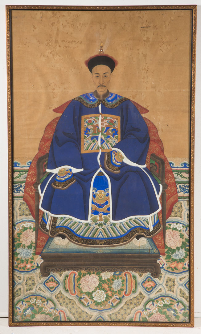 Appraisal: Chinese ancestor portrait of seated mandarin th century gouache and