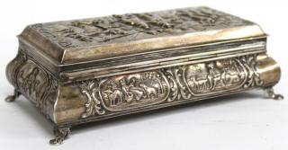 Appraisal: Repousse Dutch Silver The Night Watch Box The hammered lid