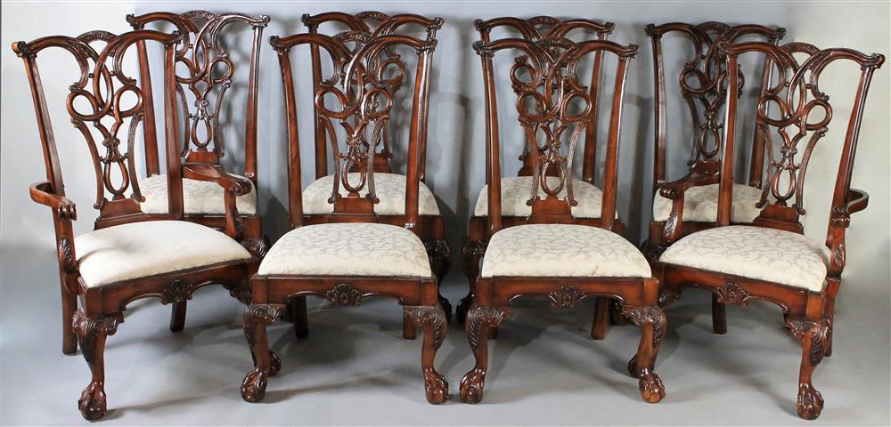 Appraisal: SET OF EIGHT CARVED MAHOGANY CHIPPENDALE STYLE CHAIRS each with