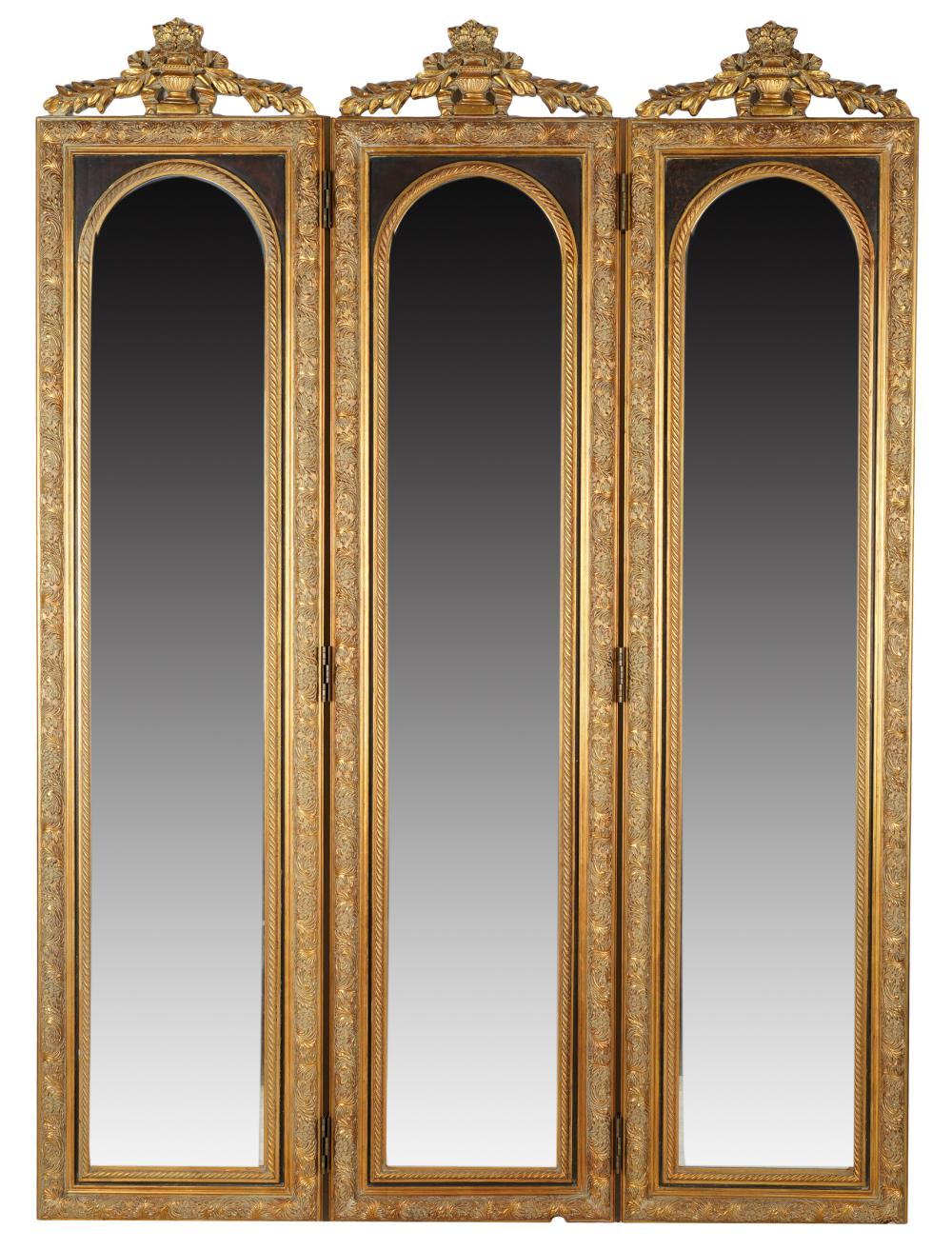 Appraisal: THREE-PANEL MIRROR SCREENeach panel x inches overall width approximately inches