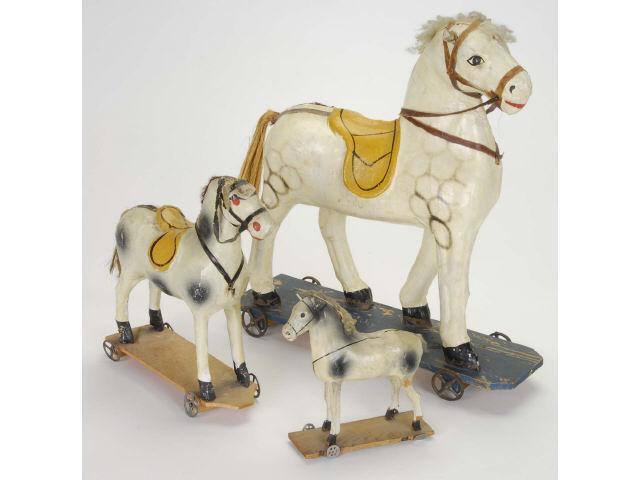 Appraisal: Lot Three Papier Mache Horse Pull Toys Germany ca three