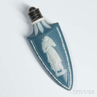 Appraisal: Blue Jasper Arrowhead Scent Bottle England c applied white relief