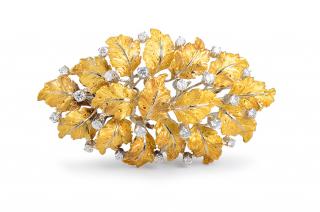 Appraisal: Buccellati Diamond Leaf Brooch Buccellati K two-tone gold diamond leaf