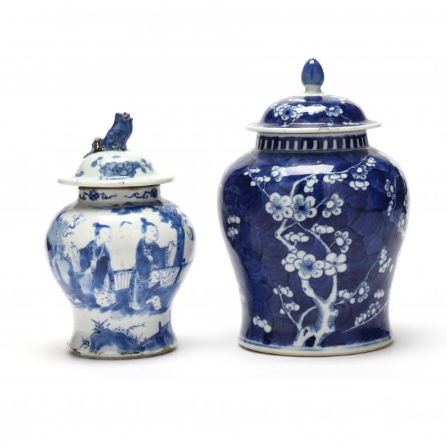 Appraisal: TWO CHINESE BLUE AND WHITE PORCELAIN JARS WITH COVERS th