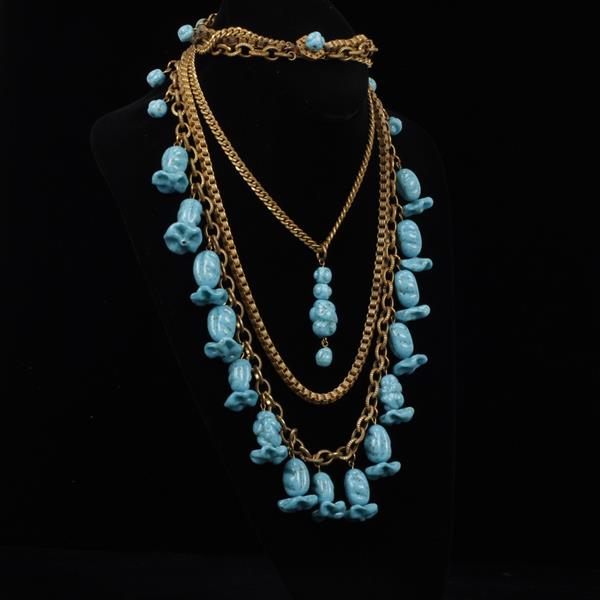 Appraisal: Miriam Haskell Art Deco Blue Glass Beaded Brass Layered Necklace