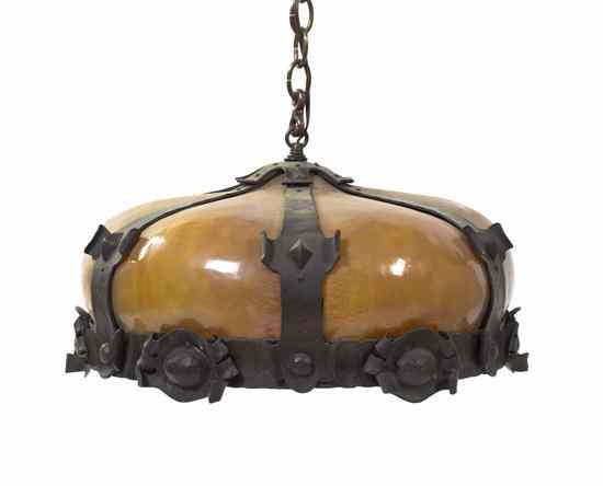 Appraisal: An Arts and Crafts Paneled Glass Fixture the domed shade