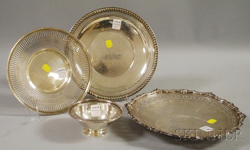 Appraisal: Four Reticulated Sterling Silver Dishes a Redlich footed cake plate