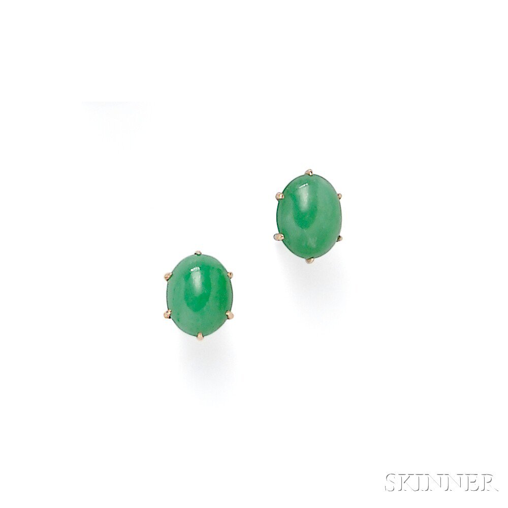 Appraisal: kt Gold and Jade Earstuds each set with an oval