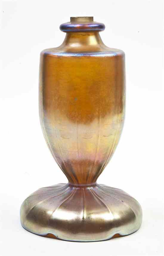 Appraisal: An American Iridescent Glass Lamp Base of baluster form raised