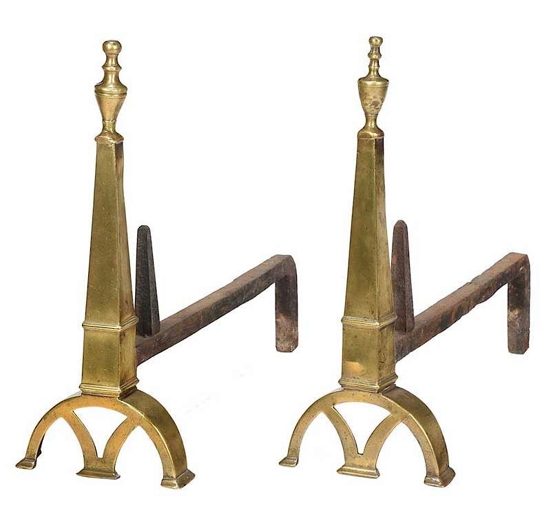 Appraisal: Pair Charleston Market Brass Andirons th century double arched feet