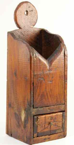 Appraisal: Antique Pine Candle Boxearly th century one drawer circular crest