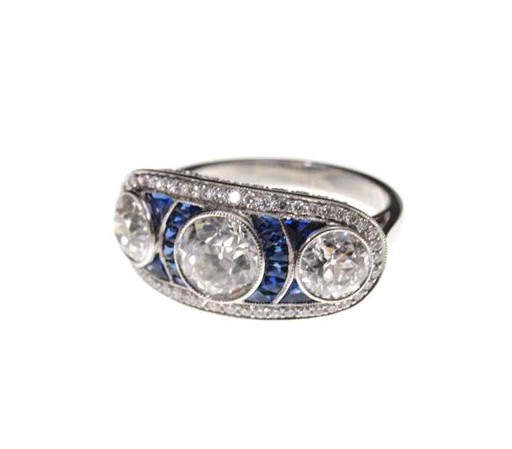 Appraisal: PLATINUM CT DIAMOND SAPPHIRE EDWARDIAN REVIVAL RING Signed Sophia D