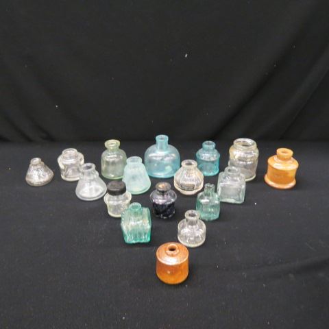 Appraisal: Old Ink Bottles mostly early glass pottery examples nice collection