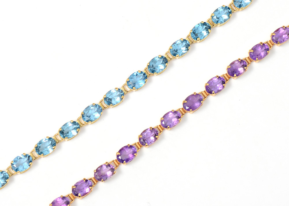 Appraisal: GEM STONE TENNIS BRACELETS AMETHYST AND TOPAZ K yellow gold