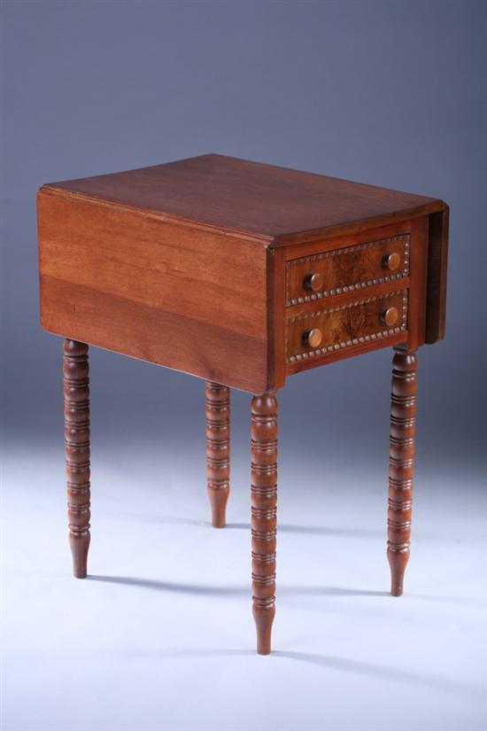 Appraisal: AMERICAN TWO-DRAWER DROP-LEAF SIDE TABLE th century Stacking drawer case