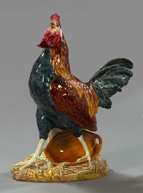 Appraisal: Good Large Choisy-le-Roi Polychromed Majolica Figure of a Crowing Rooster