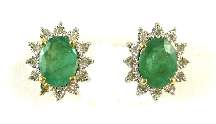 Appraisal: PAIR OF EMERALD AND DIAMOND EARRINGS each k yellow and