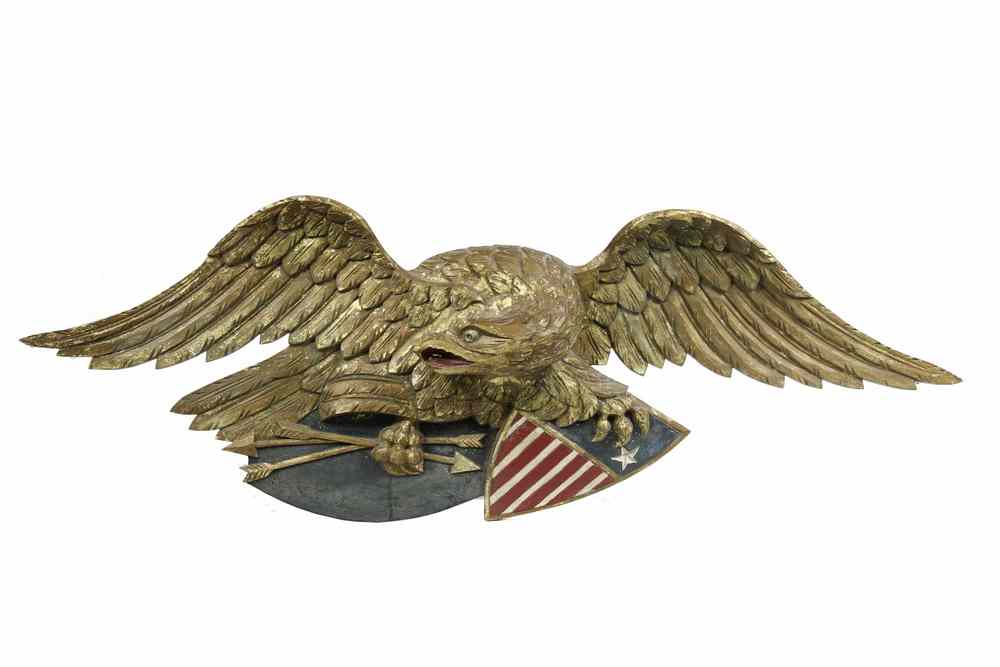 Appraisal: FOLK ART PATRIOTIC EAGLE - Mid th c carved pine