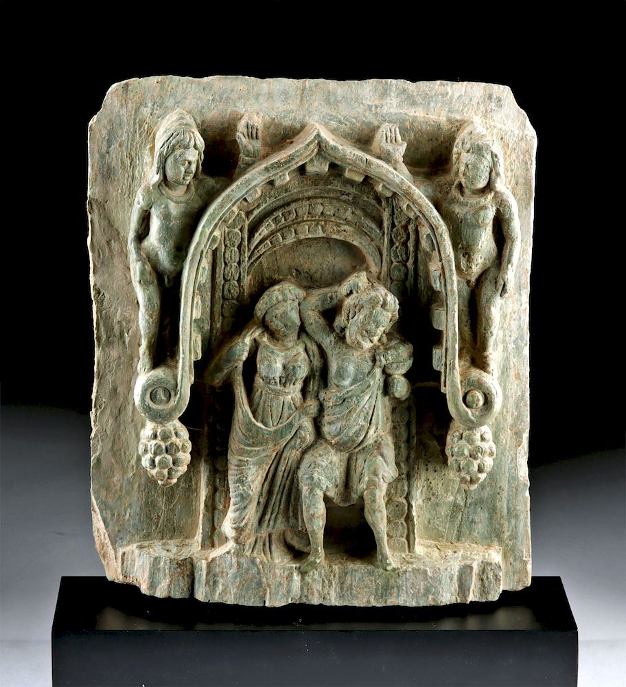 Appraisal: Gandharan Glazed Schist Relief w Dionysiac Scene Central Asia Pakistan