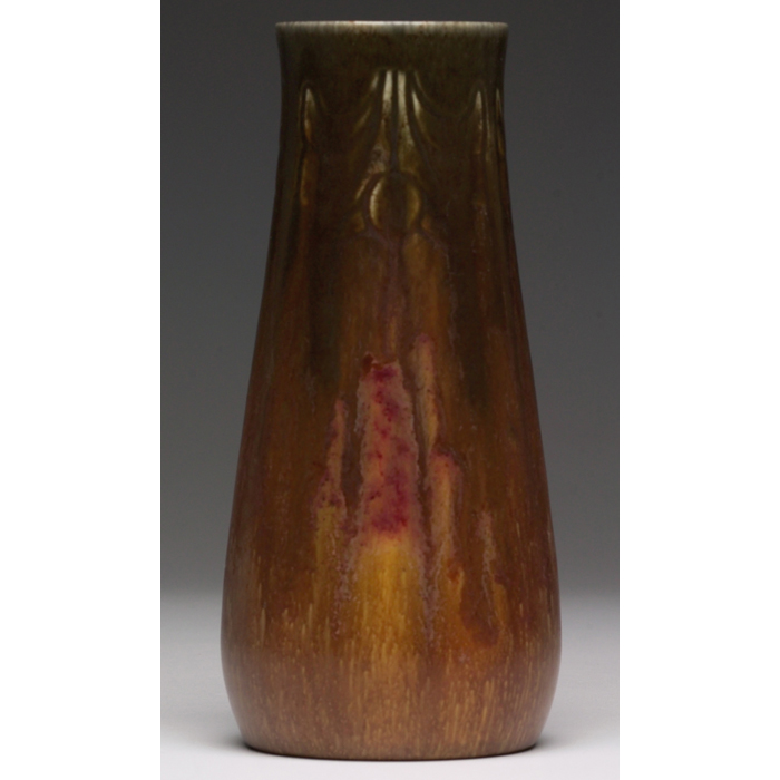 Appraisal: Rookwood vase incised organic designs covered with a multi-toned brown