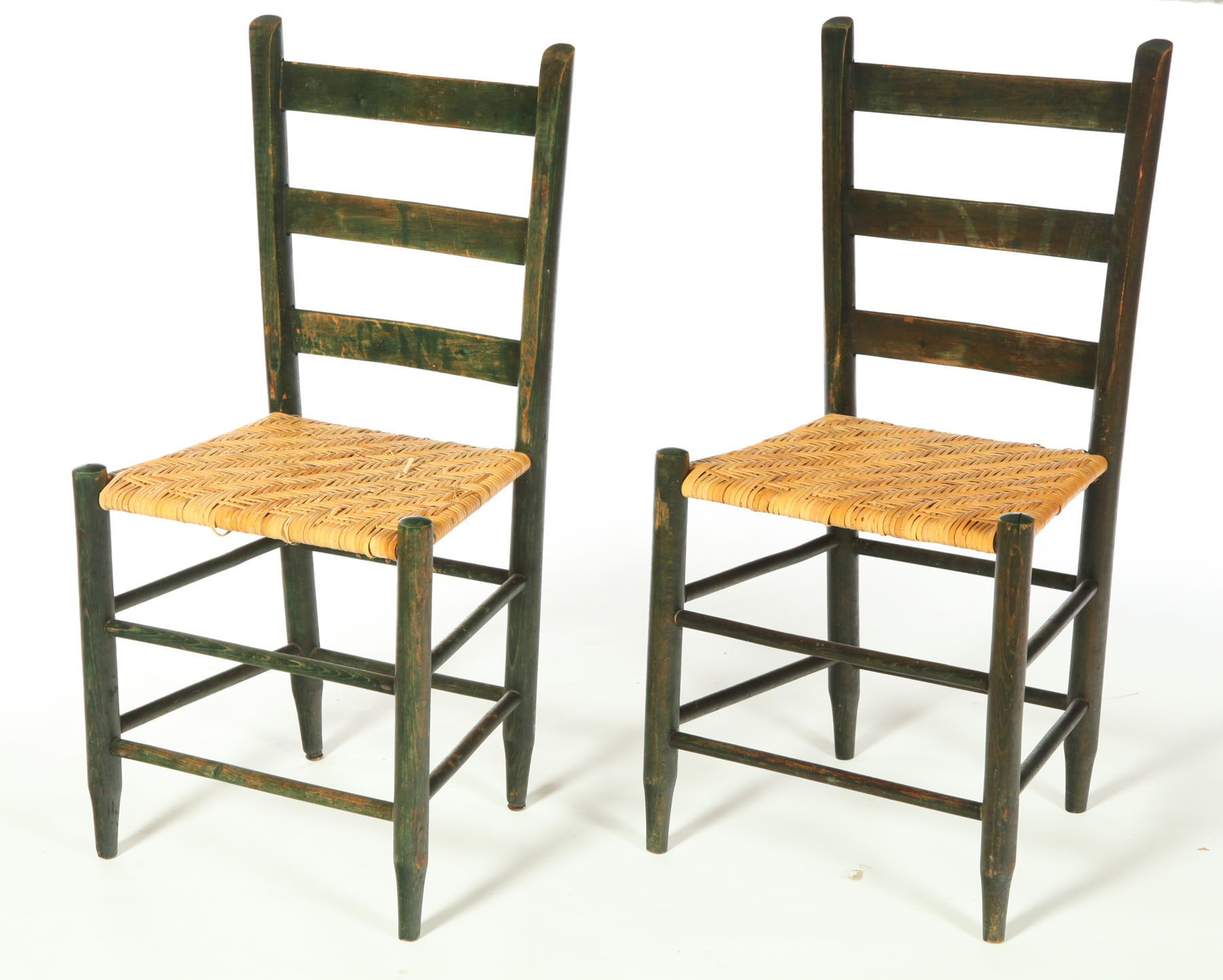 Appraisal: PAIR OF LADDERBACK SIDE CHAIRS American th century mixed woods