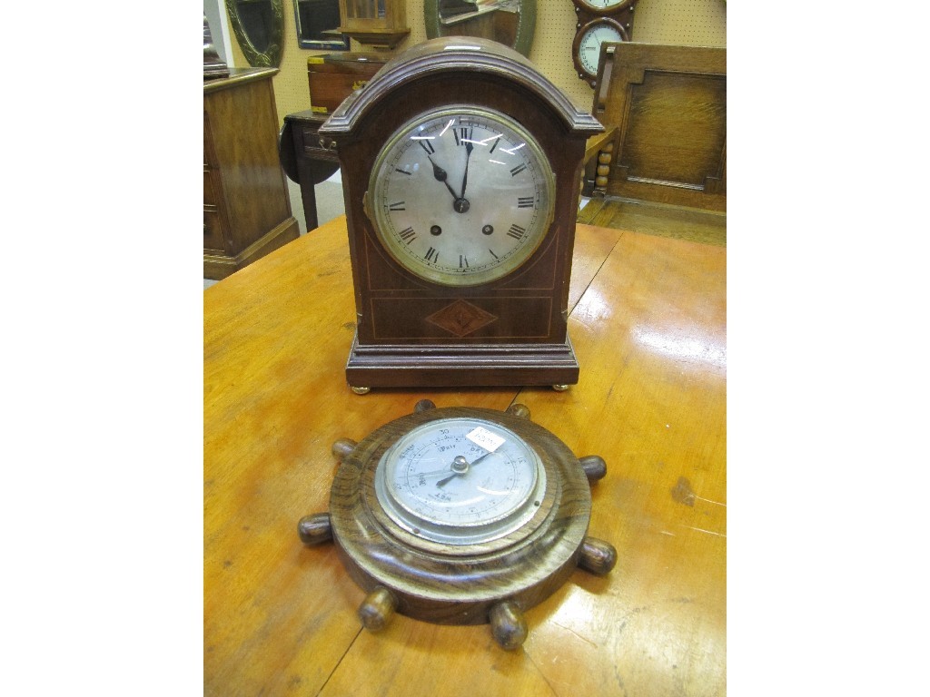 Appraisal: Edwardian mantel clock and a wall barometer