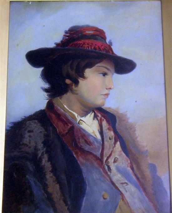 Appraisal: R Clarkson bust-length profile portrait of a young man wearing