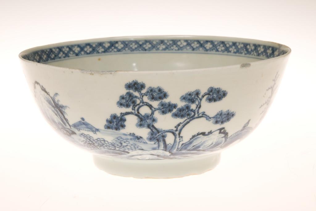 Appraisal: NANKING CARGO CHINESE BLUE AND WHITE PORCELAIN BOWL the exterior