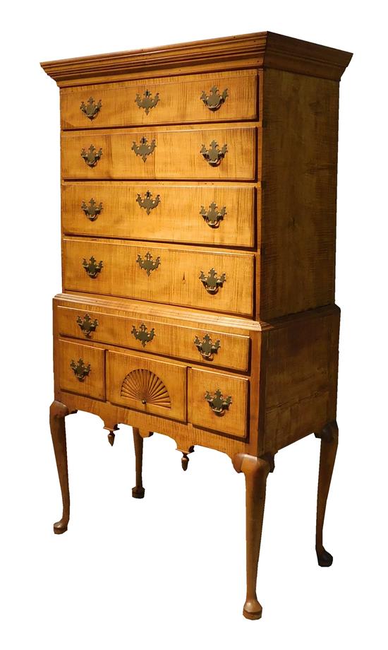 Appraisal: Highboy Queen Anne late th C figured maple flat projecting