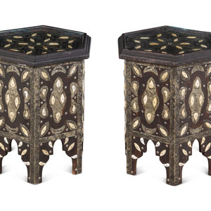 Appraisal: A Pair of Indian Bone Inlaid Side Tables Height x