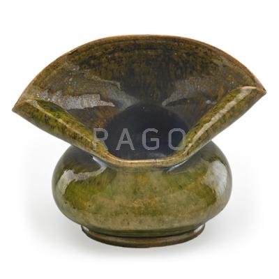 Appraisal: GEORGE OHR - Small folded vessel mossy green glaze with