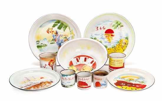 Appraisal: Group of Revolutionary enamelware comprising pieces trays plates basin and