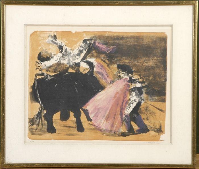 Appraisal: th C School Bull Fighter Lithograph illegibly signed and dated