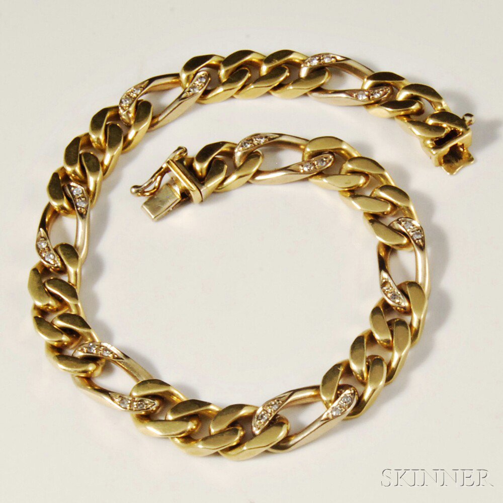 Appraisal: kt Gold Curb Link and Diamond Bracelet one diamond missing