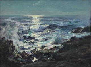 Appraisal: BUTLER Howard Oil on Board Moonlit Seascape Signed 'H R