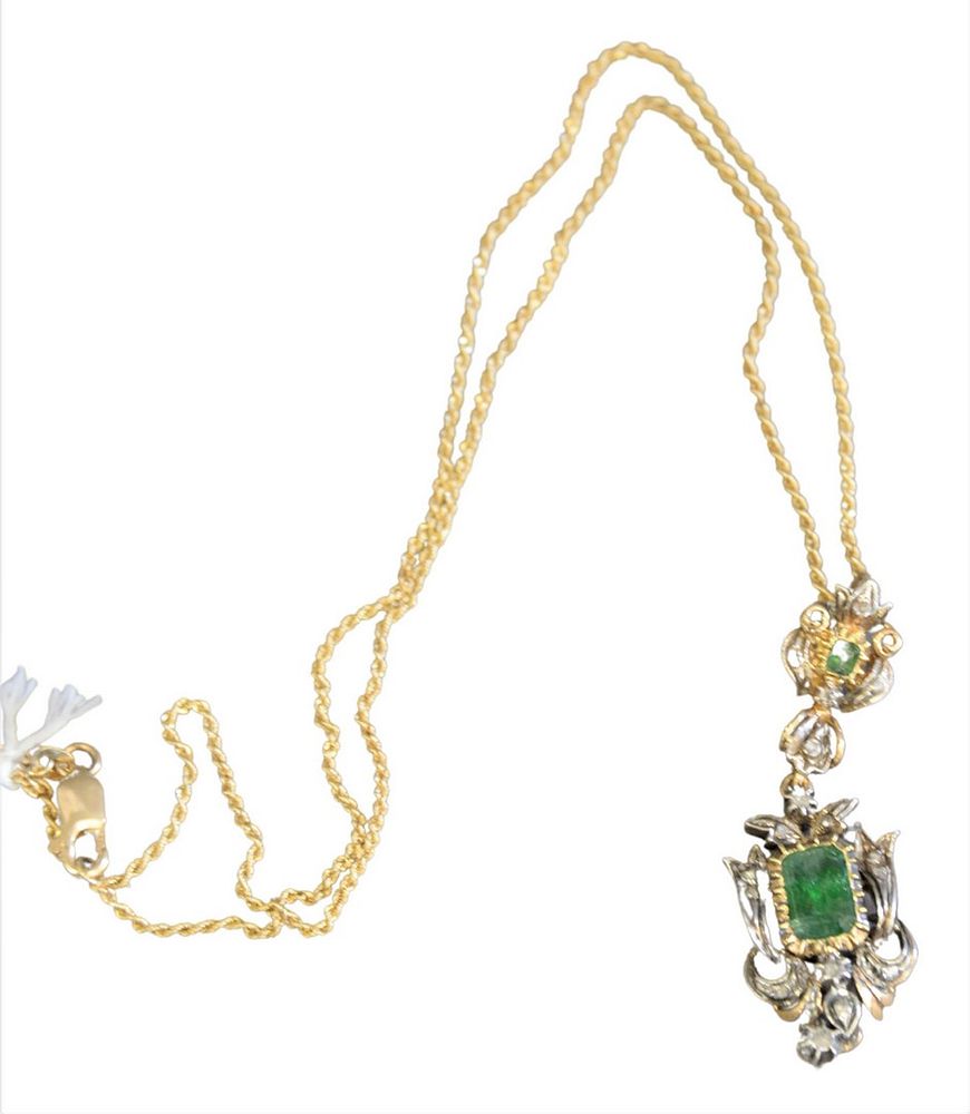 Appraisal: Karat Gold Chain having gold pendant mounted with rectangular emerald