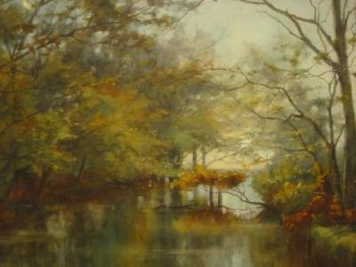 Appraisal: JON HILLEBRAND WYNEMULLER Autumnal River Scene signed x gilt frame