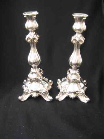 Appraisal: Pair of European Silverplate Candlesticks th century '' tall