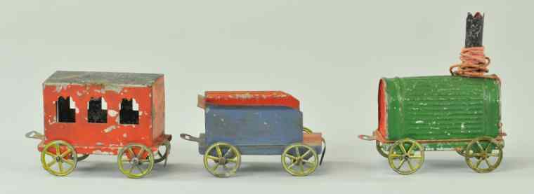 Appraisal: MINIATURE FLOOR TRAIN SET Hand painted locomotive with coach bright