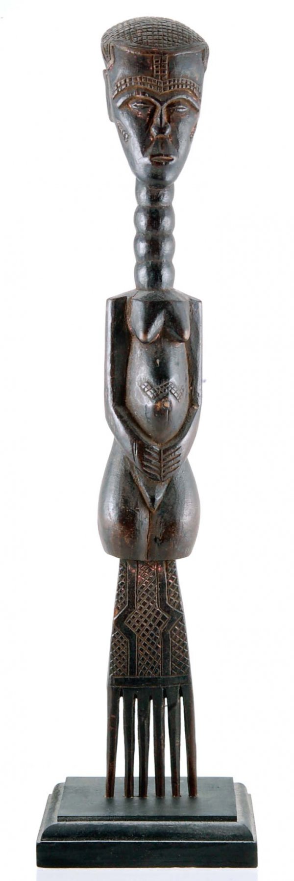 Appraisal: Kuba carved wood comb DR Congo Female figure with clasped