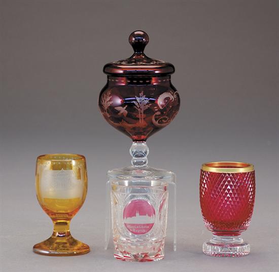 Appraisal: Collection of Bohemian colored glass ruby cut-to-clear covered candy dish