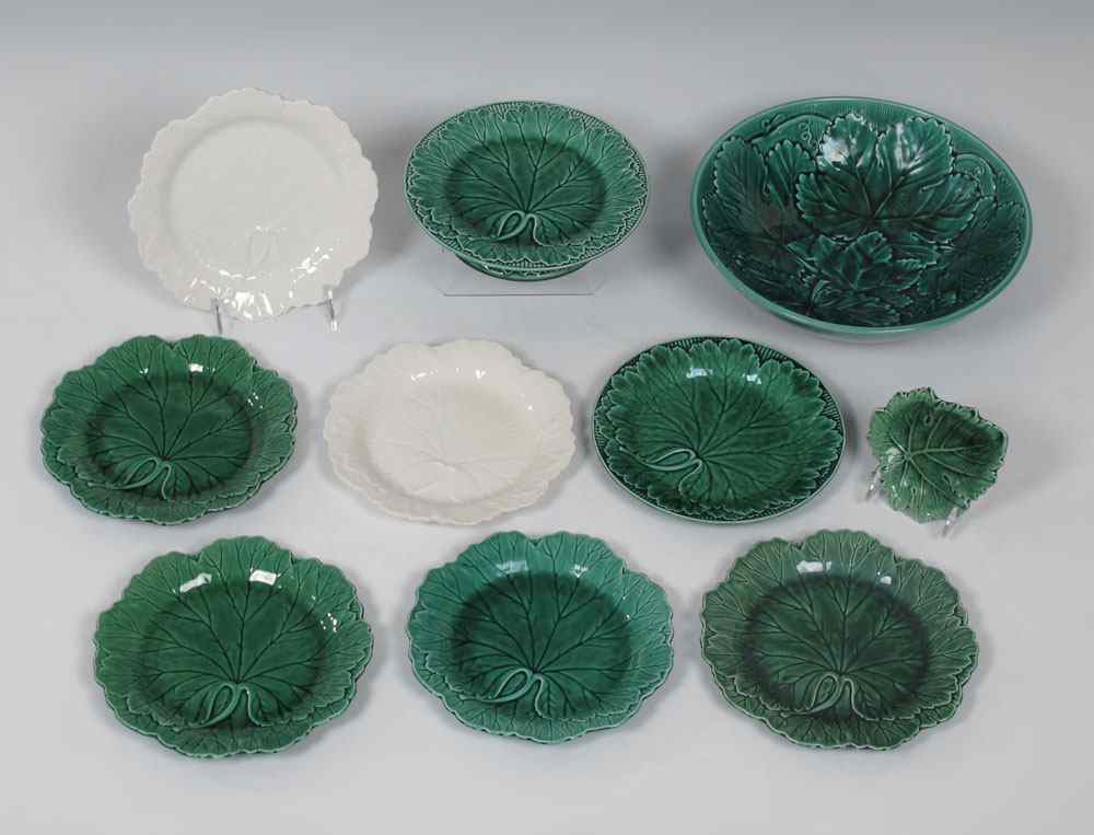 Appraisal: WEDGWOOD MAJOLICA LEAF PLATES AND BOWL piece group to include